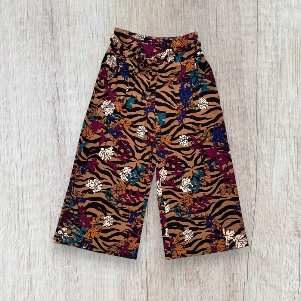 Joseph Ribkoff Multicolor Animal Floral Print Wide Leg Crop Pants Size 8